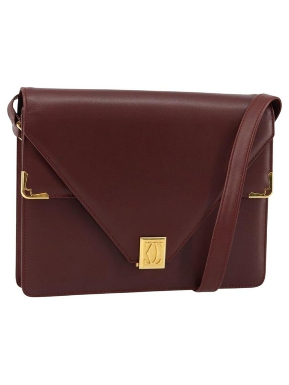 Authentic CARTIER Must Line Shoulder Bag Leather Bordeaux Gold